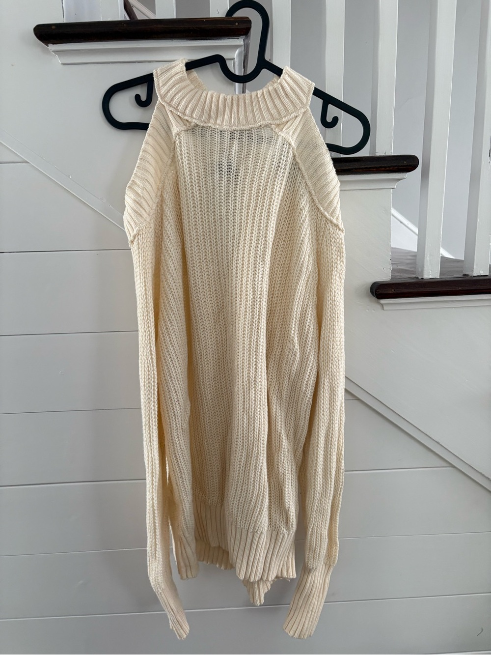 Free People Ivory Ribbed Fold-Over Turtleneck Sweater